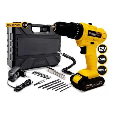 Imagem de Parafusadeira A Bateria Exclusive 12V Sem Impacto Com 34 Peças + Maleta Titanium 