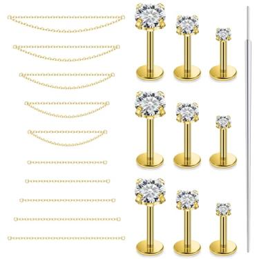 Imagem de Lsnevsie 20G 18G 16G Brincos sem rosca com costas planas piercing de nariz piercing de corrente aço cirúrgico CZ piercing de nariz piercing de cobra tragus hélice concha cartilagem brincos piercing