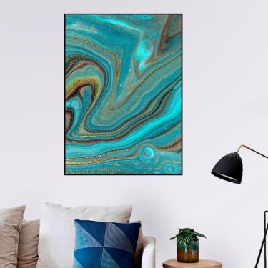Imagem de Quadro Canvas Pintura Marmorizado Azul 60x40