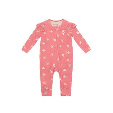 Imagem de Macacão bebê menina de passarinho Brandili Baby, G, Rosa