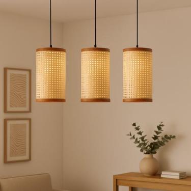 Imagem de Kit 3 Pendentes Palha Sintético 30x17cm Para Sala, Quarto, Cozinha, Am