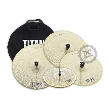 Imagem de Kit de Pratos Titan Low Sound Chimbal 14¨, Crashes 16¨ e 18¨ e Ride 20¨ e Bag volume até 80% menor T