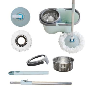 Imagem de Balde Esfregão Mop Giratório Inox Com Refil Microfibra - Casa Prestige