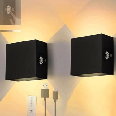 Imagem de Luminária de parede com controle de toque para cima e para baixo, luminária de parede com brilho ajustável e controle remoto, arandela moderna recarregável, iluminação de parede interna de a