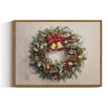 Imagem de VIYYIEA Arte de parede em tela emoldurada, decoração de casa, guirlanda de sino, sinos de Natal para decoração, imagem de pintura de guirlanda de porta, presentes de Natal para amigos ou familiares