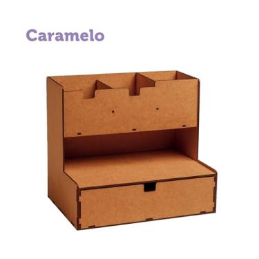 Imagem de Organizador de Mesa para Escritório com Gaveta e Divisórias Mdf (Caramelo)