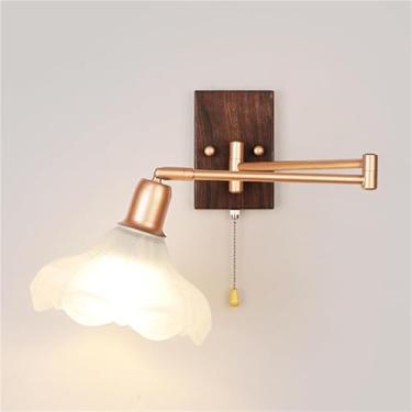 Imagem de Luminárias de parede retráteis, estilo nórdico, com interruptor de puxar, braços articulados, para quarto, sala de estar, sala de estudo, abajur de vidro, abajur de cabeceira, luz de leitura