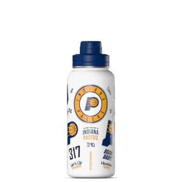 Imagem de Hydrapeak Garrafa de água ativa Indiana Pacers 947 ml oficialmente licenciada pela NBA com tampa Chug de aço inoxidável reutilizável com isolamento de parede dupla, presente esportivo