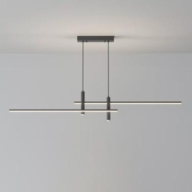 Imagem de Lustre LED Linear Pendente com Holofote 35,4” Luminária de Ilha de Cozinha Preta Luminária de Teto Pendurada 26W Luzes Suspensas para Sala de Estar Luminárias de Mesa de Jantar