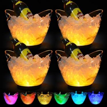 Imagem de Japard 4 peças de baldes de gelo de LED 2l de plástico transparente com luz LED RGB que mudam de cor, recipiente de gelo refrigerador com suporte para festa em casa bar Ktv clubes