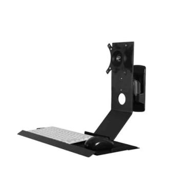 Imagem de hezhuhe2258 Suporte de monitor com cabeça giratória preta não dobrável, suporte para monitor com bandeja de teclado simples, braço para monitor