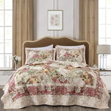 Imagem de Chezmoi Collection Conjunto de colcha Lunaria de 2 peças de algodão lavado – Colcha acolchoada floral reversível leve e respirável para todas as estações. Tamanho solteiro