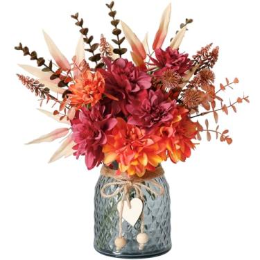 Imagem de SHINFHOMF Flores falsas de outono em vaso, flores falsas em vaso, arranjo floral de outono, centros de mesa de outono para mesas, flores artificiais, decoração de cozinha, decoração de mesa de centro