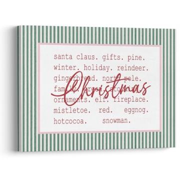 Imagem de XWELLDAN 878 decoração de arte de parede em tela emoldurada listrada com palavras de Natal retrô para quarto, sala de casa, 28 x 35 cm