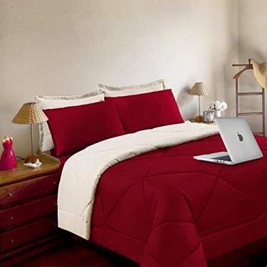 Imagem de Jogo de Cama Casal 6 peças com Edredom e Lençol Vermelho e Palha Casa Dona