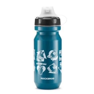 Imagem de ROCKBROS Garrafa de água para bicicleta de 590 ml, tampa à prova de vazamento e sem derramamento com tampa contra poeira, plástico PP5 livre de BPA e bico TPE, design de compressão para ciclismo