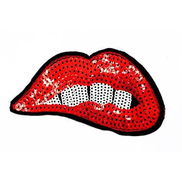 Imagem de Batom feminino Kiss Me Red Biting Lips, Cosmético, Lantejoulas, Brilhante, Desenho Animado, Remendo Infantil Ideal para enfeitar seus jeans, chapéus, bolsas, jaquetas e camisas.