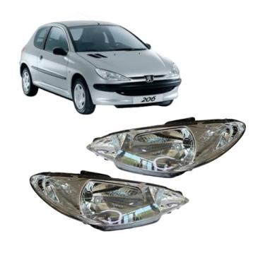 Imagem de Par Farol Peugeot 206 Foco Simples 2001 á 2012 Lente Comada