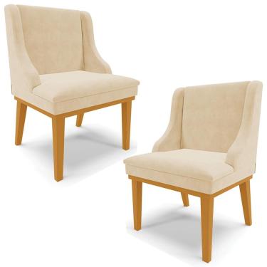 Imagem de Kit 2 Poltronas Decorativas Base Fixa de Madeira Firenze Suede Bege/Castanho - Gran Belo