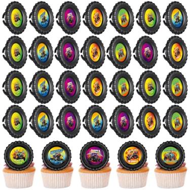 Imagem de Containlol 50 Pieces Truck Cupcake Topper Rings Monster Cars Cupcake Toppers Plastic Cars Birthday Cake Decoration for Race Car Party Supplies, 5 Styles (Stylish)