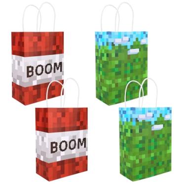 Imagem de 24un Unidades Sacolas Lembrancinhas Festa Tema Videogame, Verde e Vermelho Doces Lanches Sacolas Presente com Alças para Crianças Gamers Aniversário Lembrancinhas Festa Tema Pixel Decoração