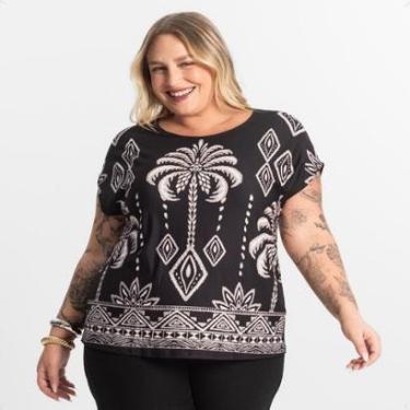 Imagem de Blusa Feminina Moderna Manga Morcego Plus Size Estampada-Feminino