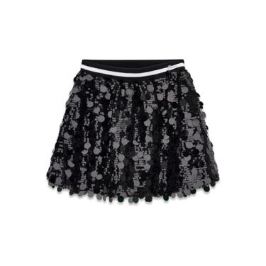 Imagem de GUESS Saia midi com lantejoulas para meninas, Lantejoulas pretas múltiplas, 14 Anos