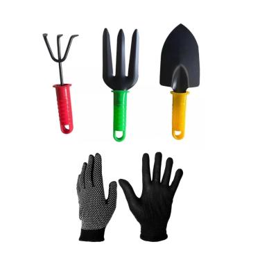 Imagem de Kit Jardinagem Pá Rastelo e Garfo + Luva Pigmentada Preta