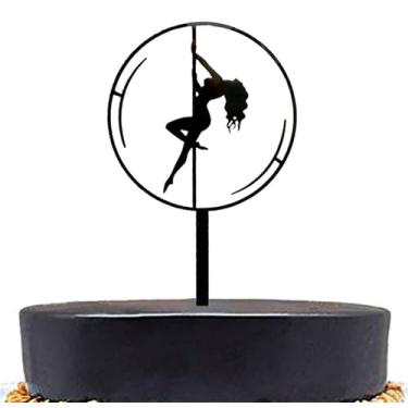 Imagem de LZGXZF Topper de bolo Pole Dance Topper para meninas acrílico preto despedida de solteiro topo de bolo decorações de dança de despedida de solteira chá de aniversário decorações de festa de