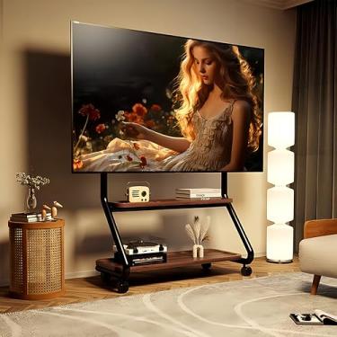 Imagem de Hovadova Carrinho de TV Móvel com Rodas para TVs de 32 a 65 Polegadas, Resistente com Prateleira de Armazenamento de 2 Camadas e Plataforma de Furo, Comporta até 50 Kg, VESA: 100 x 100 mm-600 x 500 mm