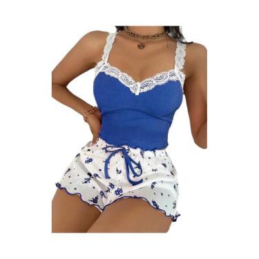 Imagem de Conjunto De Pijama Feminino Com Renda E Decote Em V, Camisola Sexy, Sh