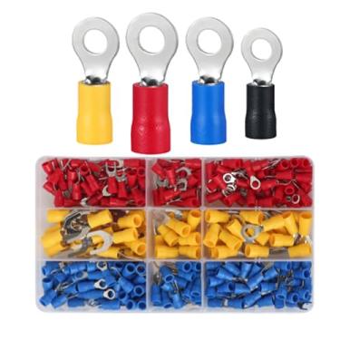 Imagem de Terminais tipo O, conectores redondos pré-isolados, narizes de fio de cobre puro retardador de chamas, terminais de crimpagem de prensa a frio (conjunto de 280 peças)