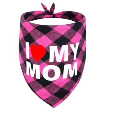 Imagem de GreenJoy Linda bandana xadrez para cães – Cachecol triangular lavável para cães e gatos pequenos, médios, grandes, acessório ajustável para aniversário, casamento e Natal (rosa (I Love My Mom