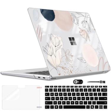 Imagem de LCMOCICO Capa protetora fina para laptop Microsoft Surface 33.0 cm Copilot+PC 2025 (modelo 2095), capa rígida de plástico com estampa leve e antirarranhões, linha abstrata floral