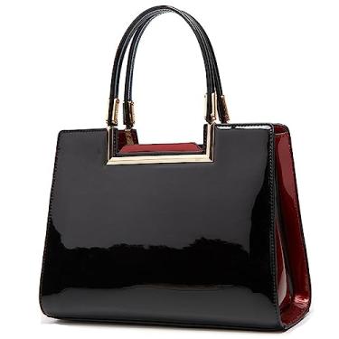 Imagem de ZiMing Malas de couro envernizado brilhante para mulheres com alça superior bolsa bolsa bolsa feminina média sacola de ombro elegante, Preto, One Size, Removível, durável, elegante