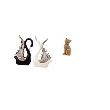 Imagem de Fenteer Elegantes Figuras de Gato Cisne em Cerâmica E Esculturas de Animais em Resina para Prateleira de Mesa, Lareira de Aniversário, Entrada, Estante de