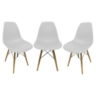 Imagem de Cadeira Eiffel Charles Eames Adulto 81cm com Pés em Eucalipto Jantar Área Gourmet Jt Home (ASSENTO BRANCO, 3 CADEIRAS)