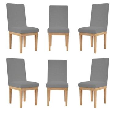 Imagem de Kit 6 Cadeiras Estofadas Reforçada para Mesa de Jantar Linho Cor:linho Grafite