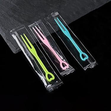 Imagem de Espetos de frutas descartáveis, 200 peças, embalagem independente, garfo de degustação, palito de frutas em formato de coração (multicolorido)