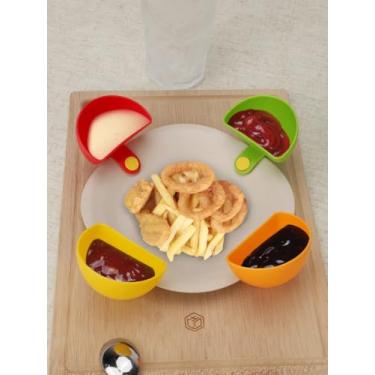 Imagem de Conjunto de 4 peças de batatas fritas e tigelas de molho - Clipe colorido para festas e lanches - Suporte de prato versátil para servir e divertir facilmente (vermelho, laranja, amarelo, verde)