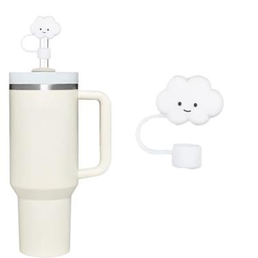 Imagem de Capa de palha branca nuvem para copo Stanley de 40 e 850 g, tampa de silicone de 10 mm para acessórios de copo Stanley, bonito topo de palha para copos, tampa de palha para tampas de ponta de canudos