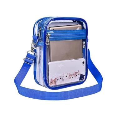 Imagem de Bolsa transversal transparente, bolsa transparente aprovada para estádio com bolso frontal para shows e festivais esportivos, Azul 1, Small