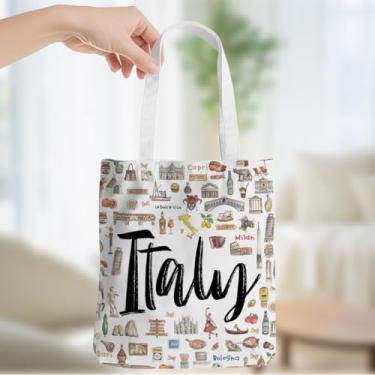 Imagem de Chicago Nashville Italy Paris New York Las Canvas Sacola de Lembrança de Viagem para Mulheres Bolsas de Mercearia, Italy Trip 00360, Large, Tendência