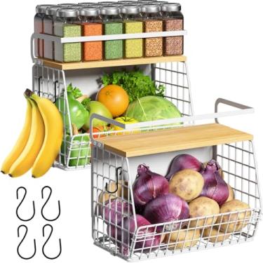 Imagem de Prateleira magnética para geladeira com tampa de madeira, caixas de armazenamento de batata e cebola, organizadores e armazenamento de despensa, grande recipiente magnético para temperos para