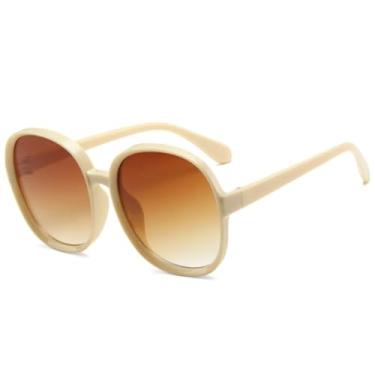 Imagem de Óculos de sol redondos com armação grande e clássico, feminino e masculino, clássico, esportivo, para viagem, verão, UV400 (bege, chá)