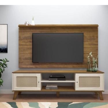 Imagem de Conjunto de 2 Peças Painel Slim e Rack com Portas com Dobradiças Metálicas Charlotte Pinho/Off White