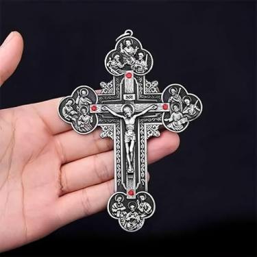 Imagem de Crucifixo religioso joia cristã pingente cruz pingente padrão cruz São Bento colar pingente 120 x 90 mm, free size