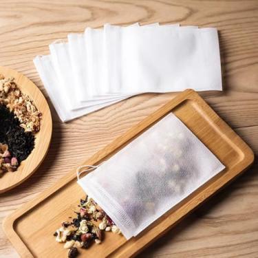 Imagem de 100 sacos de filtro de chá descartáveis com cordão para infusores de chá de folhas soltas, especiarias (7,9 x 9,9 cm)