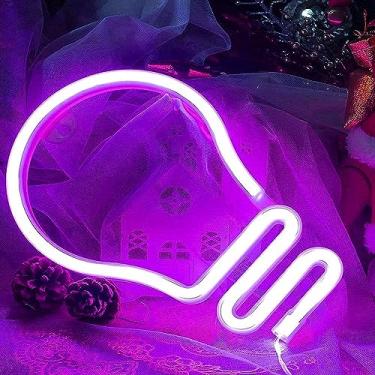 Imagem de YUANHUYUOU Lâmpada de neon, luz decorativa neon LED, luz decorativa em forma de sinal, carregamento USB e decoração interna de bateria (Roxo)