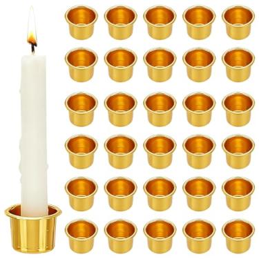 Imagem de Framendino, Pacote com 30 copos de castiçal de alumínio dourado protetores de gotejamento de vela de 2,5 cm para decoração de mesa de Natal
